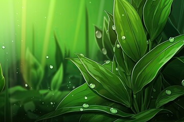 The plant has droplets on its green leaves. (Generative AI)