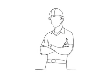 A worker proudly wears work clothes. Labor Day one-line drawing