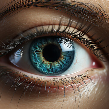 Iris Fotografie Nahaufnahme Makroaufnahme einer schönen blauen Iris mit Einblick in die Pupille, ai generativ