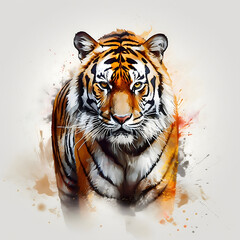 Watercolor tiger isolated on transparent background