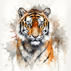 Watercolor tiger isolated on transparent background