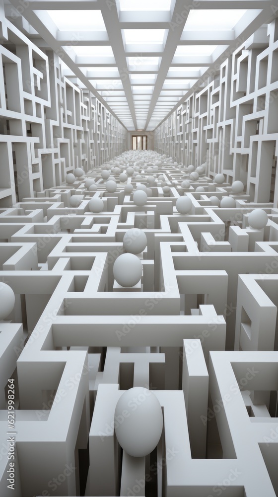 Poster a maze with a ball in the middle of it. generative ai image.