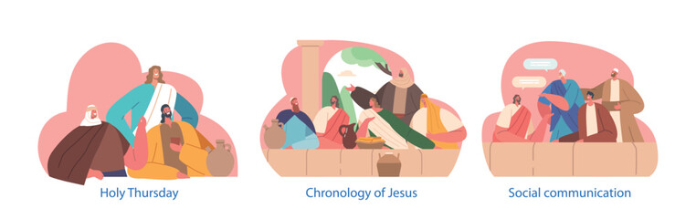 Isolated Elements Depiction Of Jesus Sharing A Meal With His Disciples Before His Crucifixion, Vector Illustration