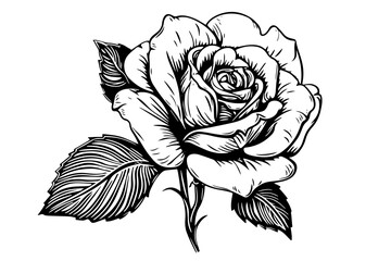 Vintage rose flower engraving calligraphic .Victorian style tattoo vector illustration