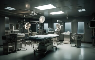 Empty operating room with medical equipment, Generative AI