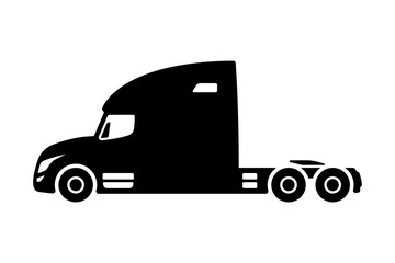 Big truck tractor with a sleeping bag icon. Black silhouette. Side view. Vector simple flat graphic illustration. Isolated object on a white background. Isolate.