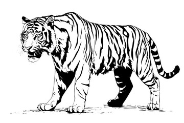 Obraz premium Hand drawn engraving style sketch of a tiger, vector ink illustration.
