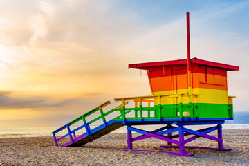 Colorful Lifeguard Tower on Venice Beach at Sunset