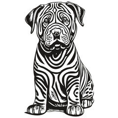 Chinese Shar Pei dog black drawing vector, isolated face painting sketch line illustration