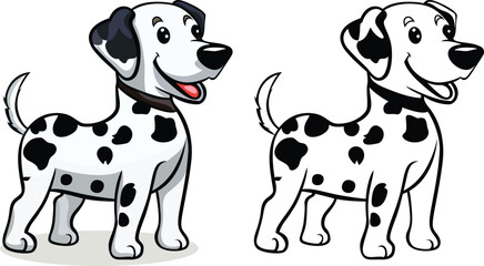 Dalmatian Dog cartoon vector illustration, Happy dalmatian puppy vector image, black and white and colored stock image