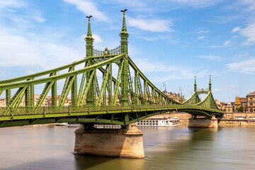 Fototapeta na wymiar Green Liberty Bridge or Freedom Bridge, Szabadsag hid, across Danube river in Budapest, Hungary.