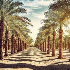 Plantation of date palms intended for healthy and GMO free food production, realism