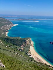 Summer sea coast landscape. View from Nature Park of Arrabida in Setubal, Portugal.