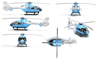 set of multipurpose passenger helicopter for air transportation 3d render on white