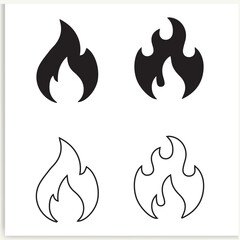 Fire icon collection. Fire flame symbol. Bonfire silhouette logotype. Flames symbols set flat style, vector.
