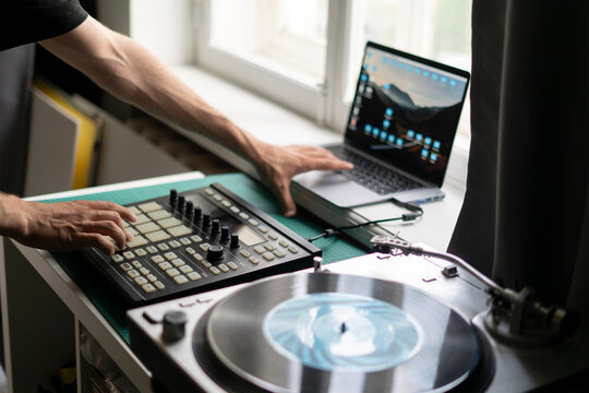 musician playing live drum machine