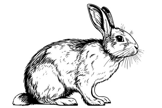 Engraving rabbit on white background .Vector ink sketch illustration.