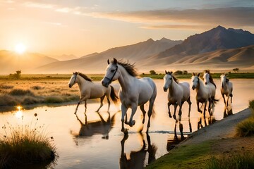 horses on the beach generated Ai 