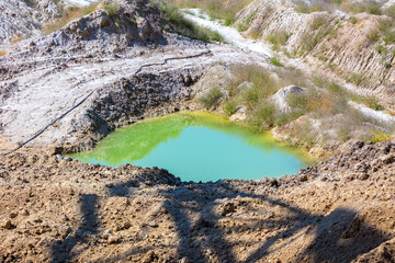 Quarry extraction porcelain clay(kaolin) and quartz sand in the open pit mine.