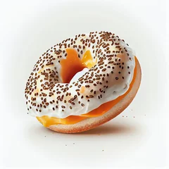 Papier Peint photo Boulangerie Freshly toasted sesame or everything bagel with cream cheese, breakfast concept, isolated on a white background Ai generated image
