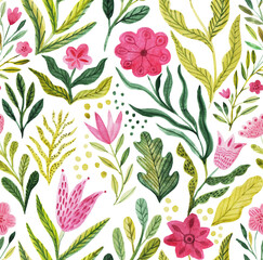 Watercolor floral seamless pattern, summer backdrop. Endless botanical wallpaper