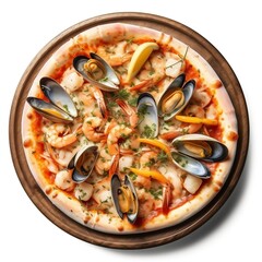 Pizza with seafood with isolated background generative ai