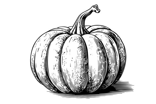 Ink sketch of pumpkin isolated on white background. Hand drawn vector illustration.