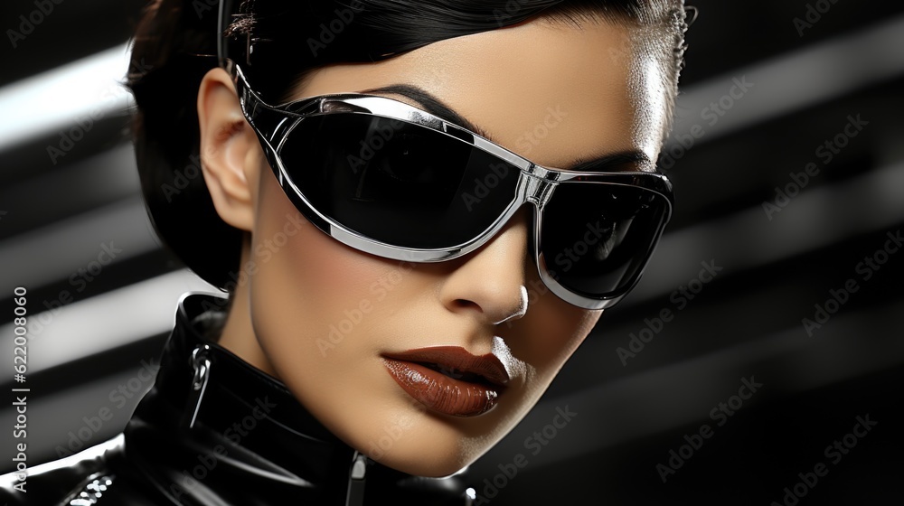 Canvas Prints A woman in a leather outfit and sunglasses. Generative AI image.