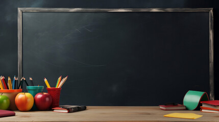 School learning concept stationery items new quality universal colorful technology stock image illustration design, generative ai