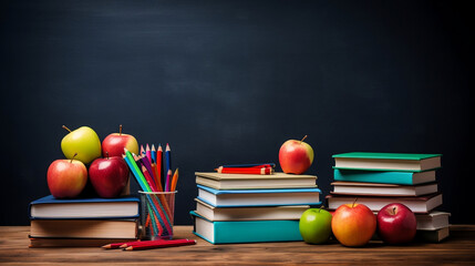 School learning concept stationery items new quality universal colorful technology stock image illustration design, generative ai