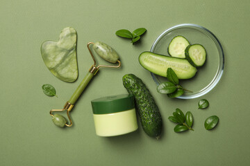 Concept of face and skin care - cucumber cosmetic