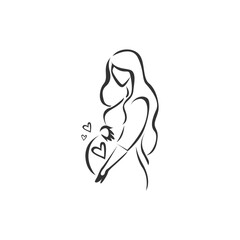 Pregnant woman cute outline icon symbol sign design vector
