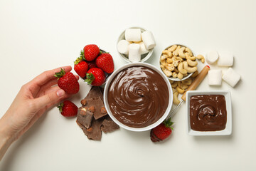 Concept of tasty sweet food - chocolate fondue
