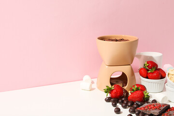 Concept of tasty sweet food - chocolate fondue