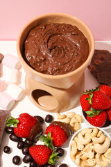 Concept of tasty sweet food - chocolate fondue