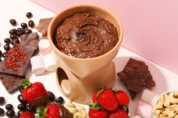 Concept of tasty sweet food - chocolate fondue