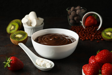 Concept of tasty sweet food - chocolate fondue