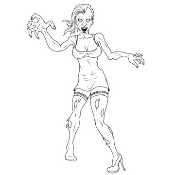 Zombie girl. Vector illustration of a sketch female zombie. Living dead