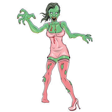 Zombie girl. Vector illustration of a female zombie. Living dead