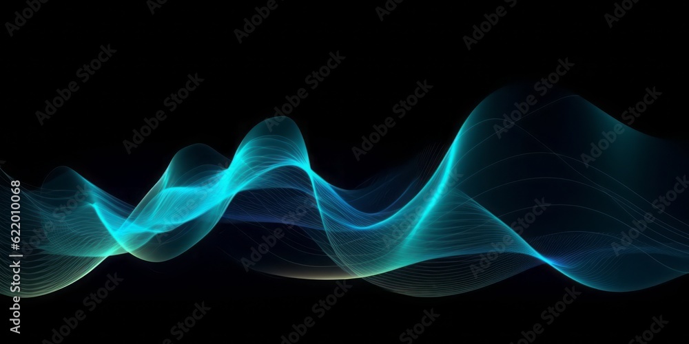 Aufkleber  Abstract Animation of Colorful Waves on a Black Background, Evoking a Mesmerizing Blend of Light Sky-Blue, Dark Blue, and Electric Light in a Dark Sky-Blue and Dark Pink Setting