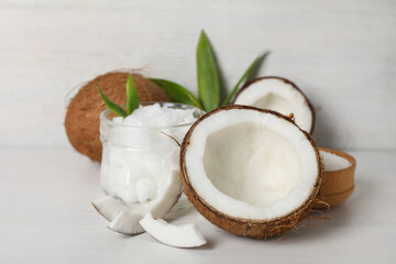 Concept of body care with coconut and coconut oil