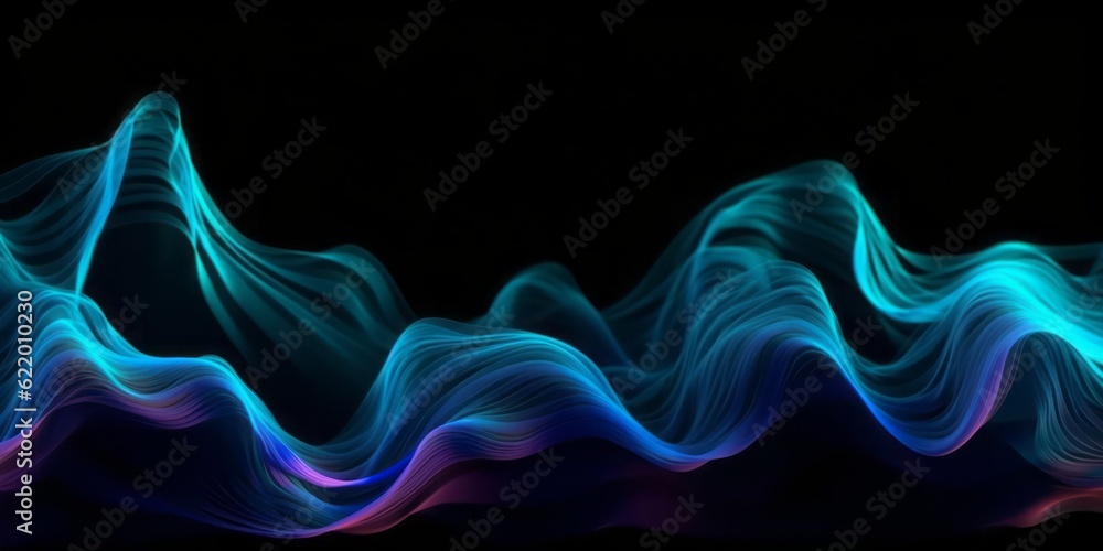 Poster abstract animation of colorful waves on a black background, evoking a mesmerizing blend of light sky