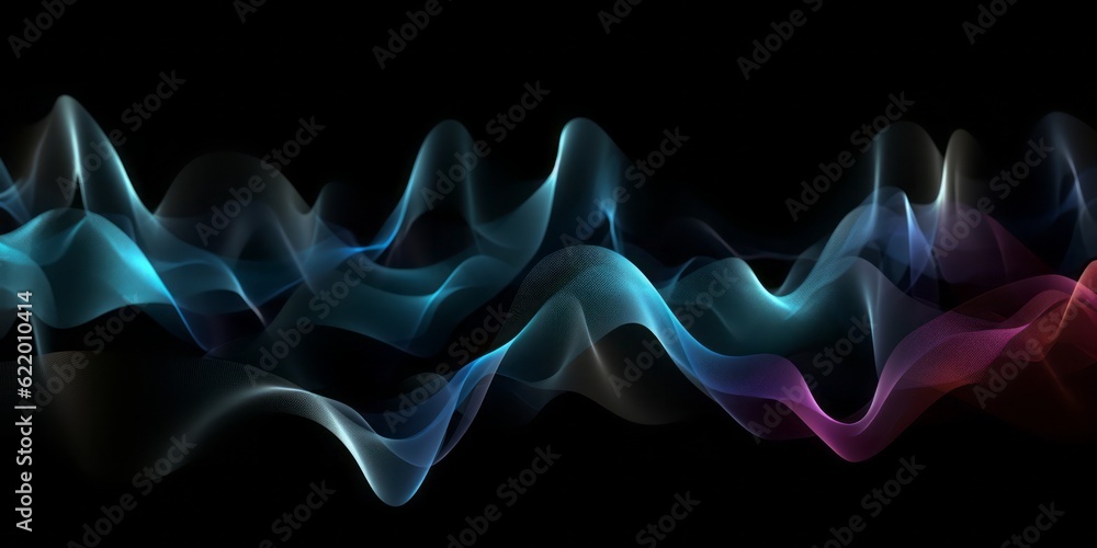 Poster abstract animation of colorful waves on a black background, evoking a mesmerizing blend of light sky