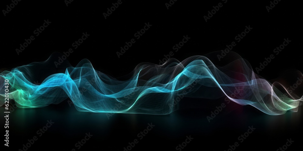 Poster abstract animation of colorful waves on a black background, evoking a mesmerizing blend of light sky