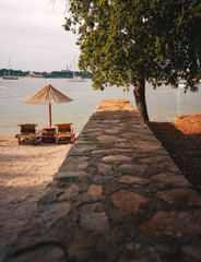 Luxurious sun bed on the beach in Croatia in summer