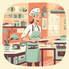A beaming chef with a playful expression flat vector illustration