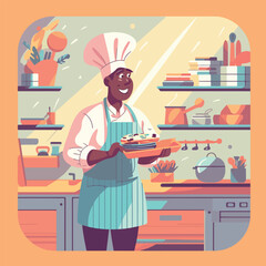 A beaming chef with a playful expression flat vector illustration