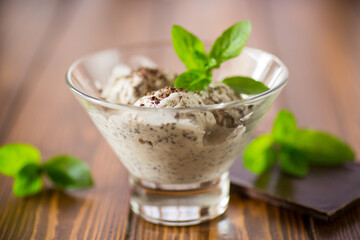 homemade ice cream with pieces of grated dark chocolate