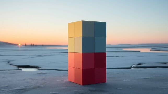 A stack of cubes sitting on top of a beach. Generative AI image.