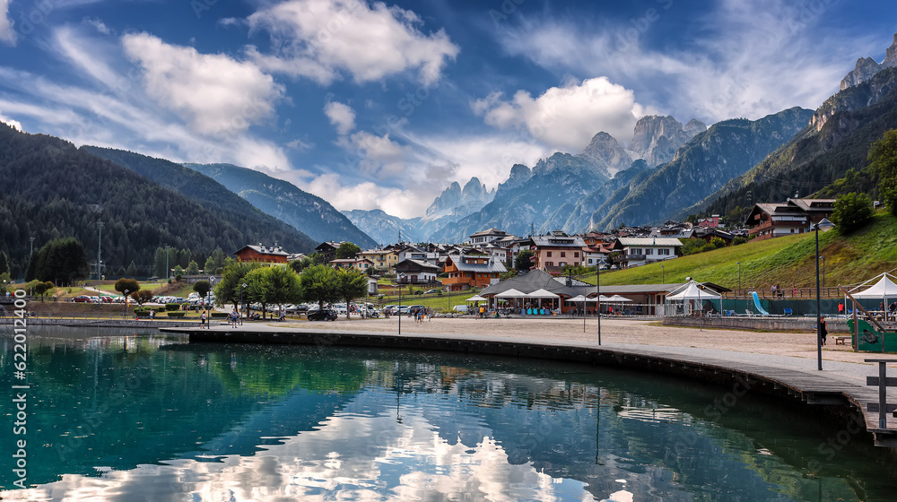 Poster Wonderful alpine lake in sunny day